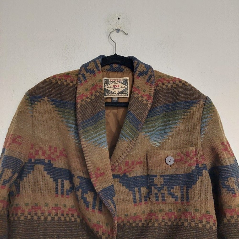 Express Vintage 80s 90s Brown Southwest Aztec Womens Jacket Sz M Button-Up Lined - Picture 2 of 13